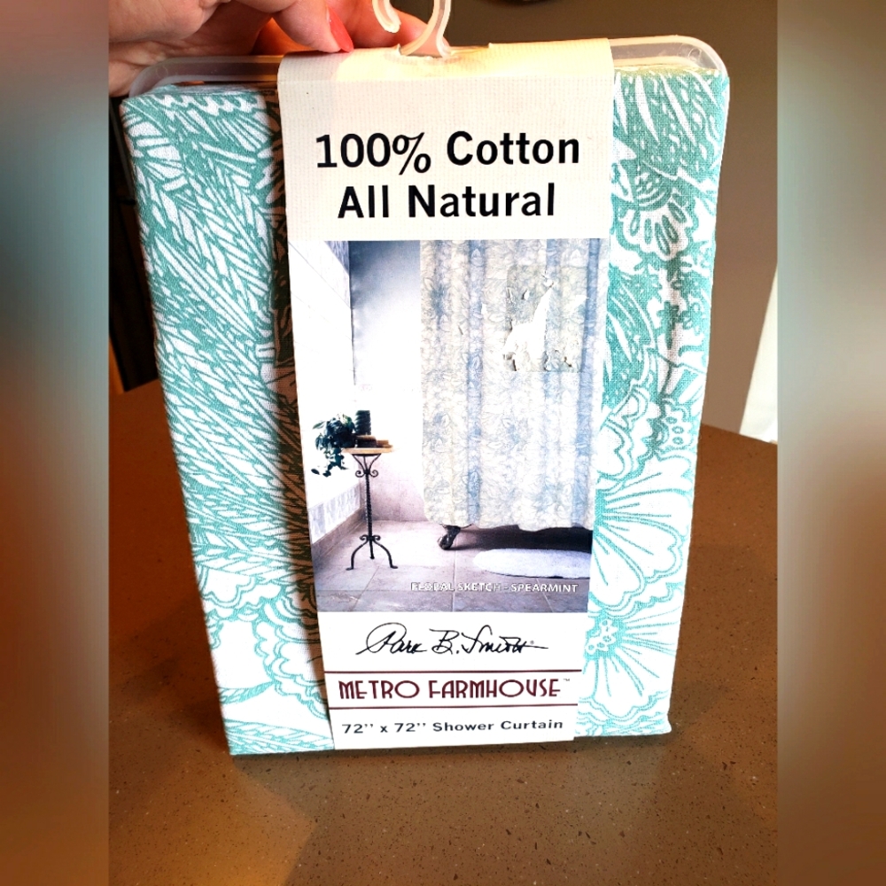Spearmint & White Floral Print Shower Curtain